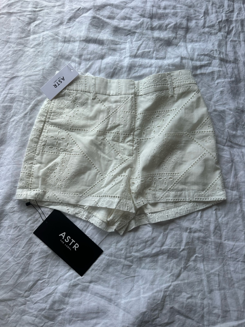 ASTR Cream Eyelet Cotton Shorts